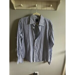 Valentino Roma Mens Interfit Striped Dress Shirt Blue White 100%‎ Cotton 16.5 42